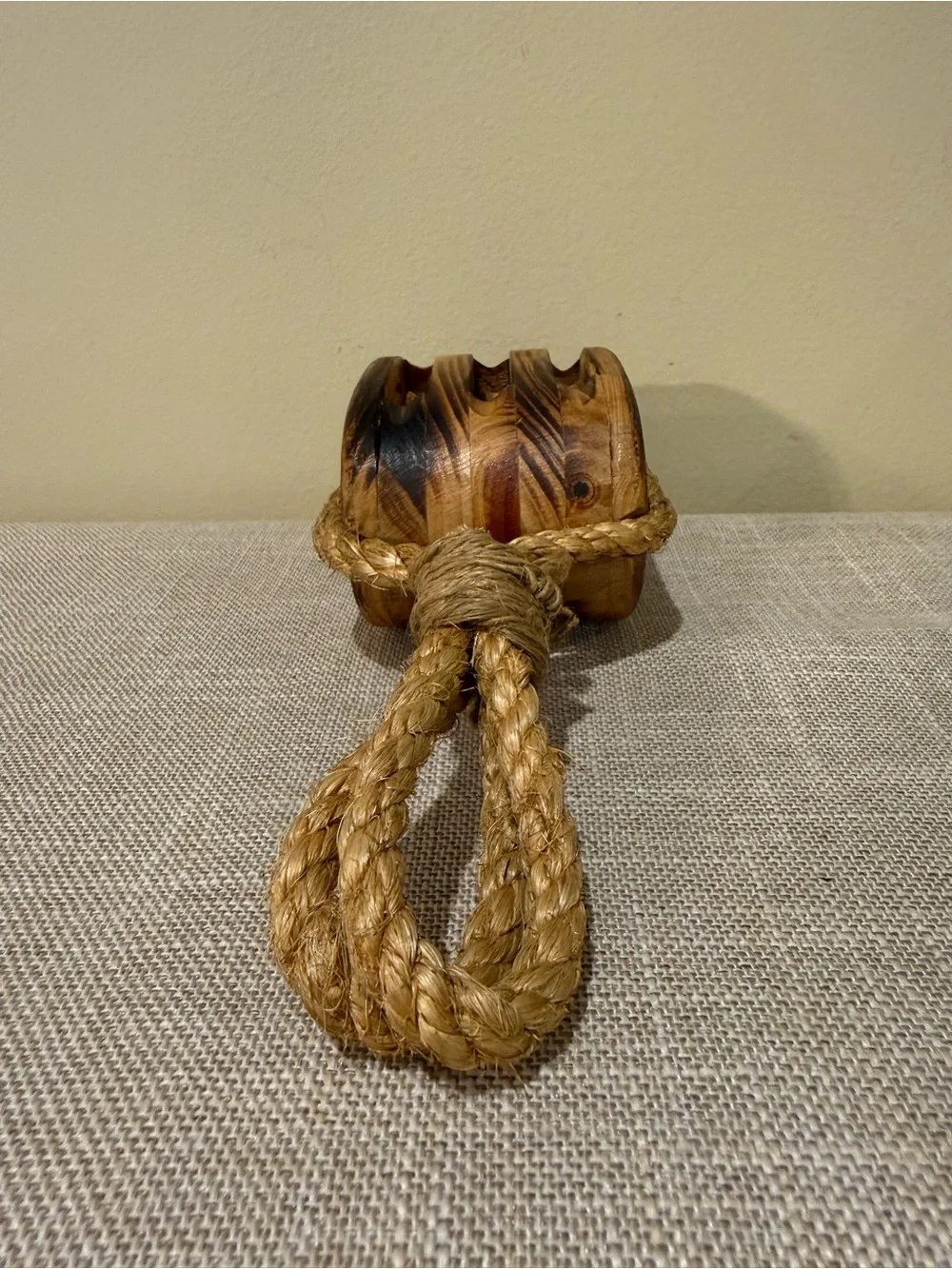 Vintage Wood Triple Sheave Pulley Block Nautical Decor⁠